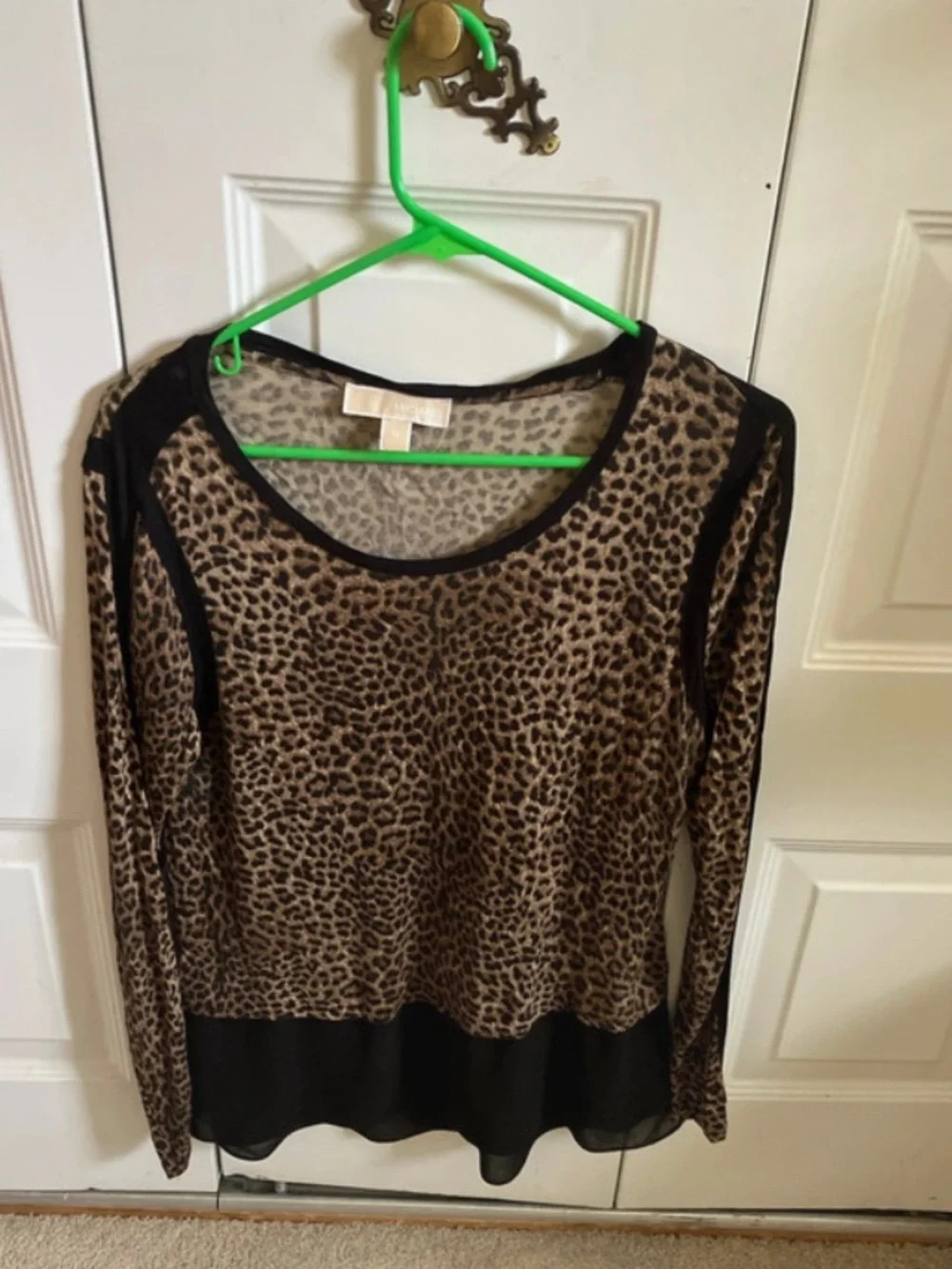 Michael Kors Leopard-Print Long Sleeve Top - Brown and Black